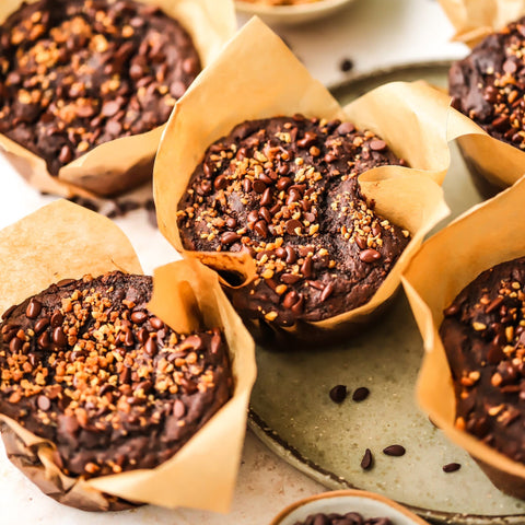 DOUBLE CHOCOLATE BANANA PROTEIN MUFFINS